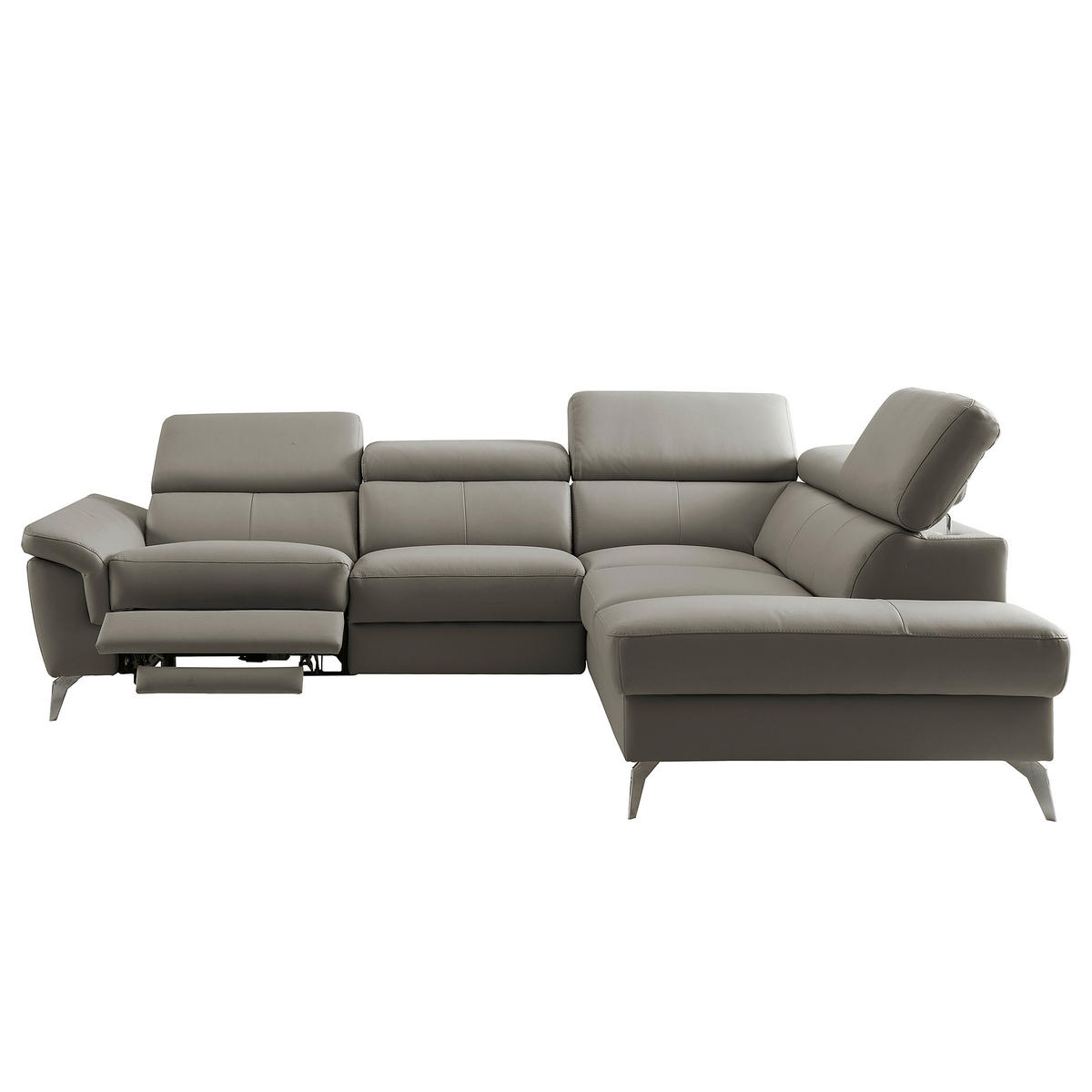 ECKSOFA Lederlook Echtleder Schlammfarben  - Chromfarben/Schlammfarben, Design, Leder/Textil (252/179cm) - Livetastic