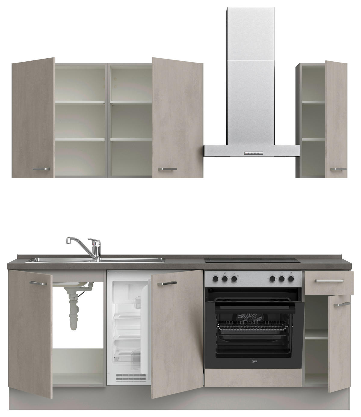 KÜCHENBLOCK 210 cm   in Grau, Schieferfarben  - Schieferfarben/Edelstahlfarben, MODERN, Holzwerkstoff/Metall (210cm) - Nobilia