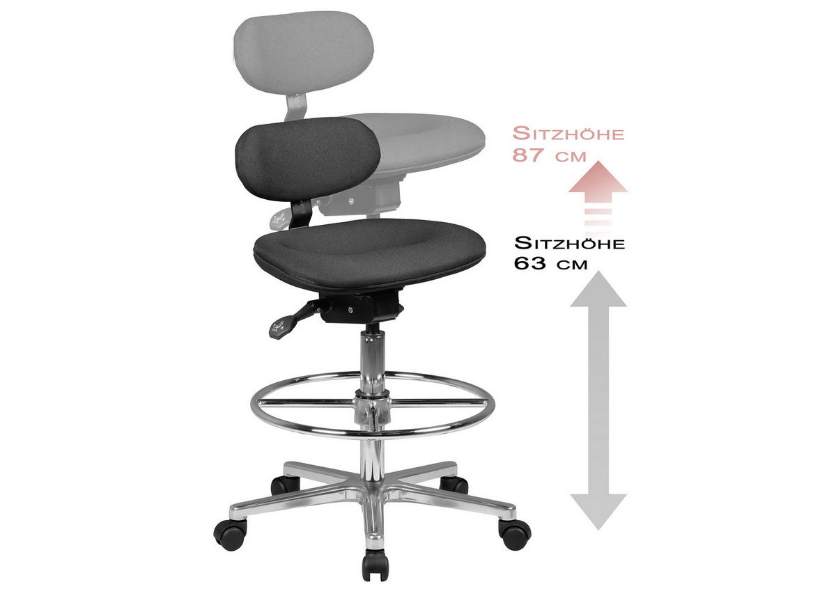 BÜROHOCKER 60/83/60 cm  - Schwarz/Alufarben, KONVENTIONELL, Kunststoff/Textil (60/83/60cm) - MID.YOU