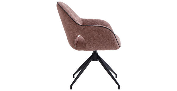 ARMLEHNSTUHL  Sitzfläche 360° drehbar, automatische Rückholfunktion Leinenoptik  - Hellrot/Schwarz, Design, Textil/Metall (62/85/64cm) - Novel