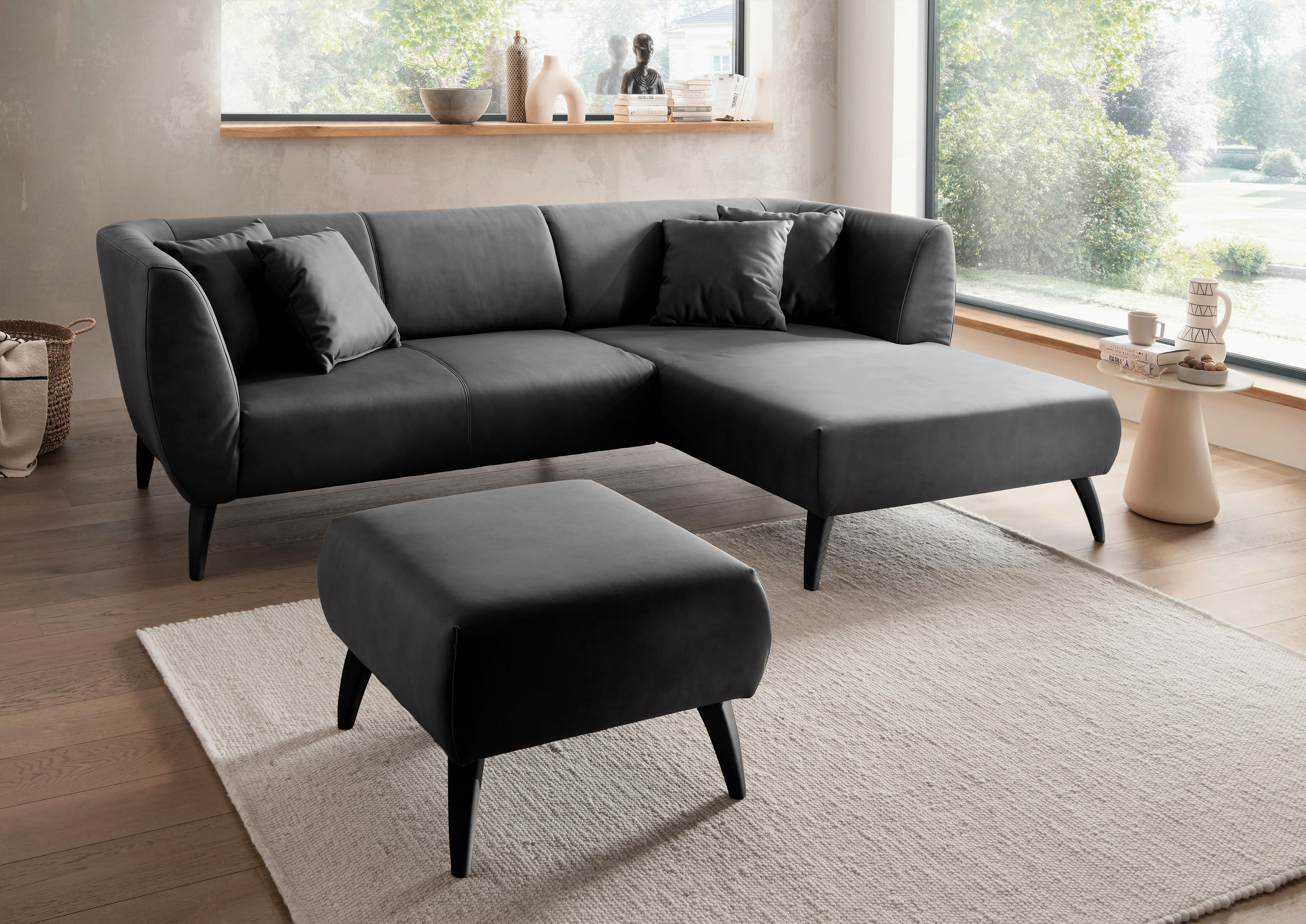 ECKSOFA in Lederlook Schwarz  - Schwarz, Modern, Holz/Textil (264/160cm) - Livetastic