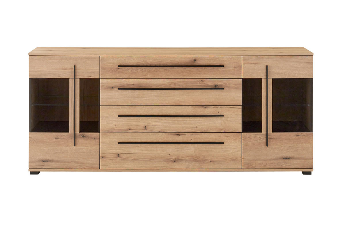 SIDEBOARD  200/86/42 cm 4 Schublade(n)  - Eichefarben/Schwarz, Design, Glas/Holzwerkstoff (200/86/42cm) - Livetastic