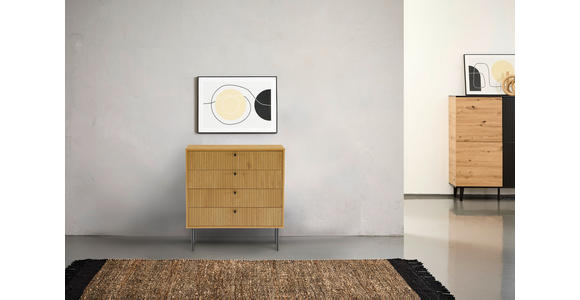 KOMMODE Line in 80/85/40 cm - Eichefarben/Schwarz, Design, Holzwerkstoff/Metall (80/85/40cm) - Carryhome