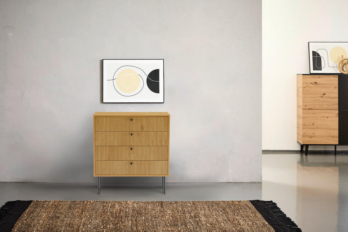 KOMÓD 80/85/40 cm  - tölgyfa színű/fekete, Design, faalapú anyag/fém (80/85/40cm) - Carryhome