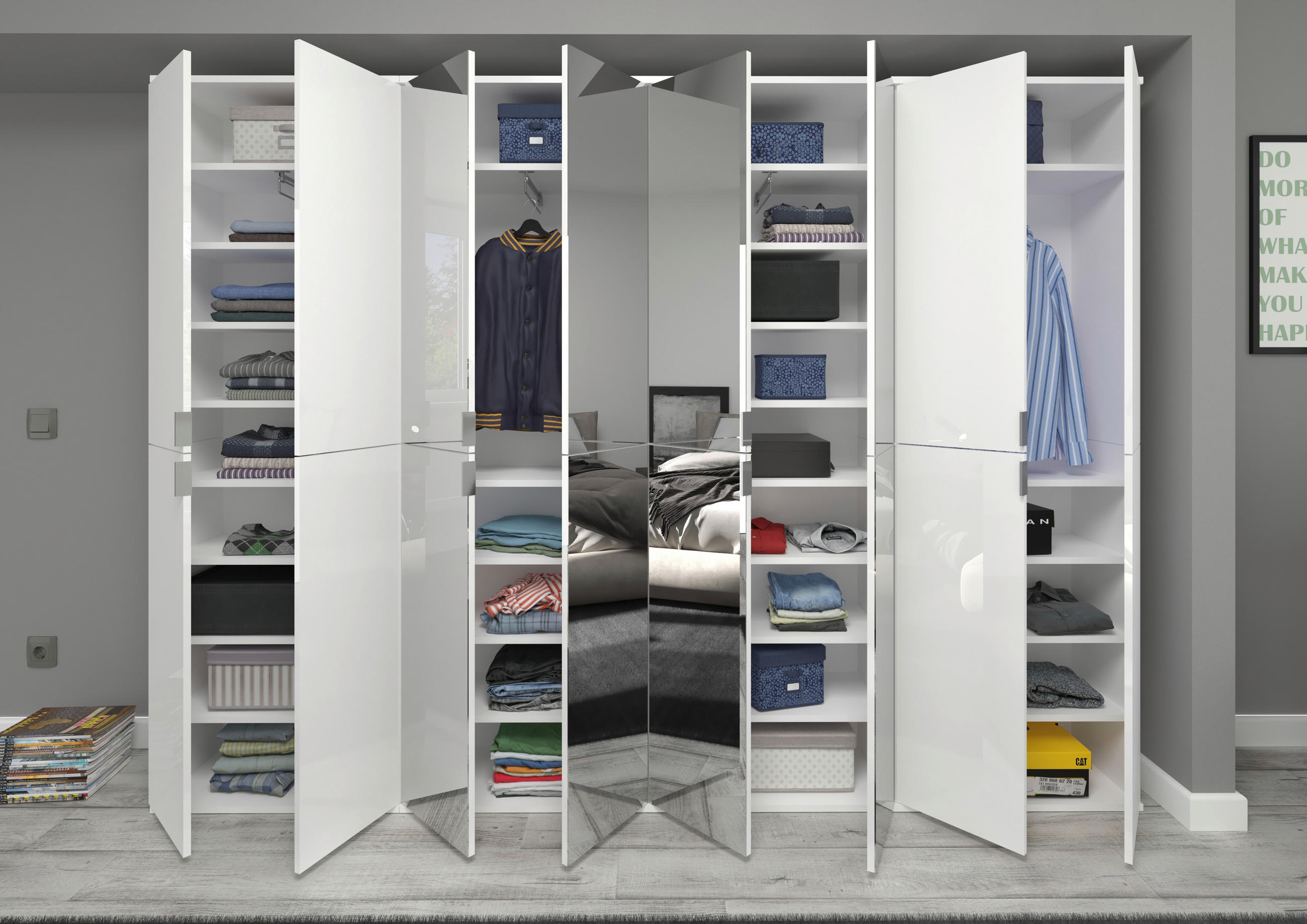DREHTÜRENSCHRANK in Weiß - Chromfarben/Weiß Hochglanz, MODERN, Glas/Holzwerkstoff (244/193/34cm) - MID.YOU
