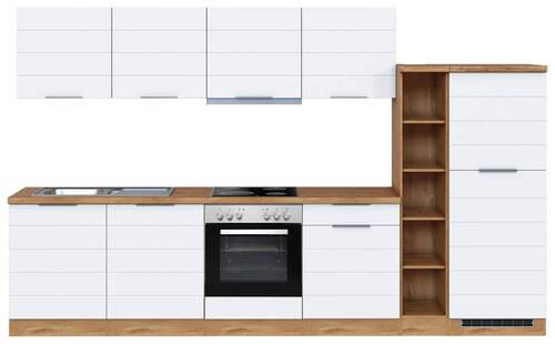 KÜCHENBLOCK 330 cm   in Weiß, Eiche Wotan  - Eiche Wotan/Weiß, Design, Holzwerkstoff/Metall (330cm) - Held