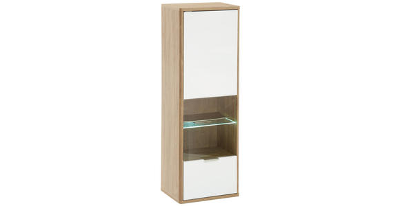 HÄNGEVITRINE in Eichefarben, Weiß - Edelstahlfarben/Eichefarben, Design, Glas/Holzwerkstoff (41/121/32cm) - Hom`in