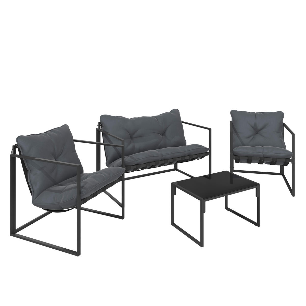 GARTENSET beschichtet Stahl  - Dunkelgrau/Schwarz, MODERN, Glas/Textil - Ambia Garden