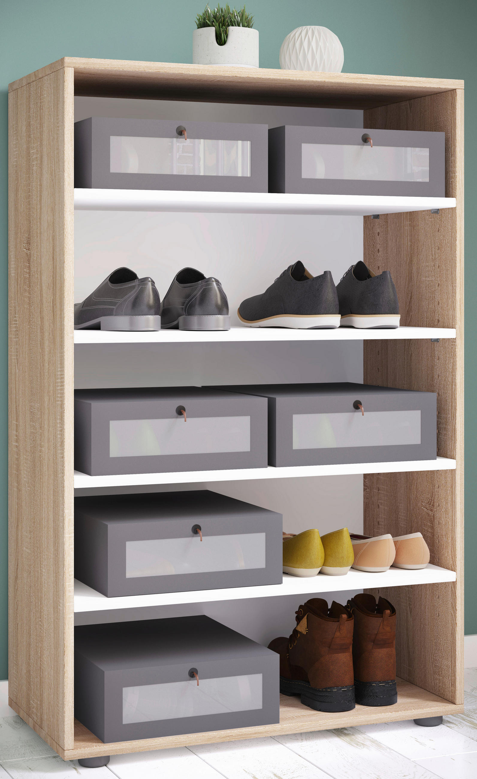 SCHUHREGAL 70/110/37 cm  - Schwarz/Sonoma Eiche, KONVENTIONELL, Holzwerkstoff/Kunststoff (70/110/37cm) - MID.YOU