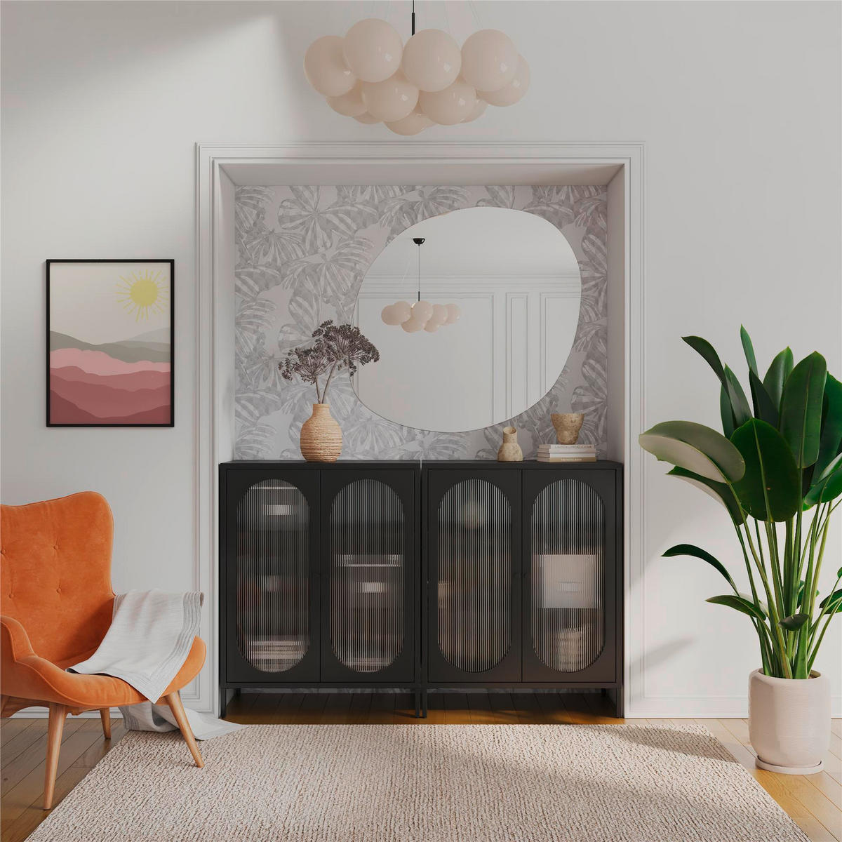 HIGHBOARD Luna   in 80/102/40 cm  - Schwarz, Design, Glas/Metall (80/102/40cm) - MID.YOU
