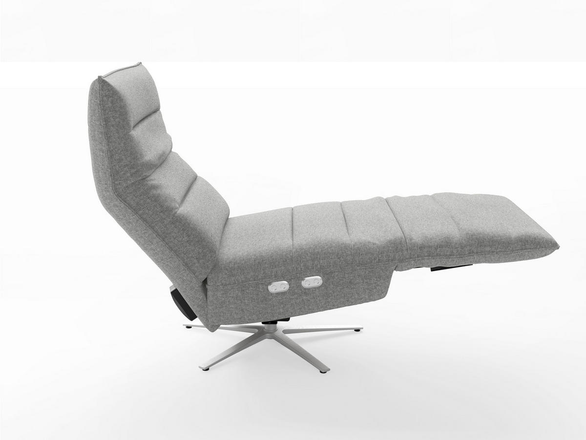 RELAXSESSEL EVE E Chenille Kopfteilverstellung, Rücken echt    - Silberfarben/Grau, Basics, Textil/Metall (80/109/98cm) - Sit & More