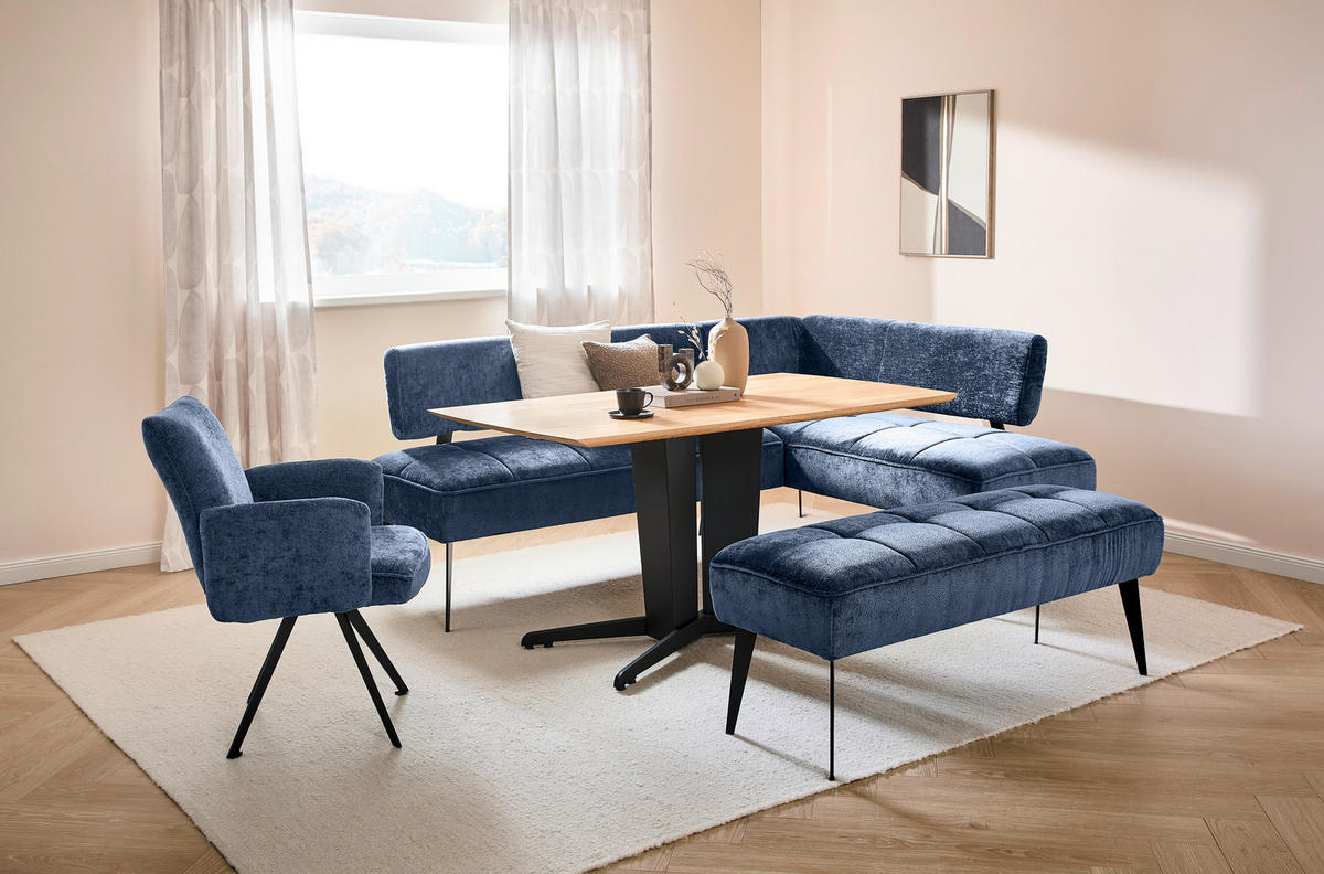 SITZBANK 133/54/47 cm Webstoff Dunkelblau Metall  - Schwarz/Dunkelblau, MODERN, Textil/Metall (133/54/47cm) - Welnova