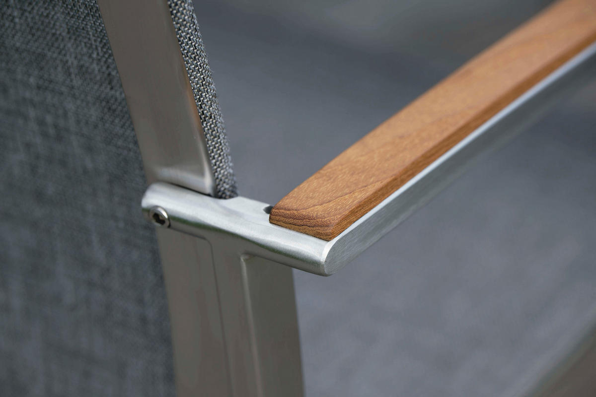 STAPELSESSEL in Holz, Metall, Textil Edelstahlfarben, Hellgrau, Teakfarben  - Edelstahlfarben/Hellgrau, Basics, Holz/Textil (56/110/67cm) - Stern