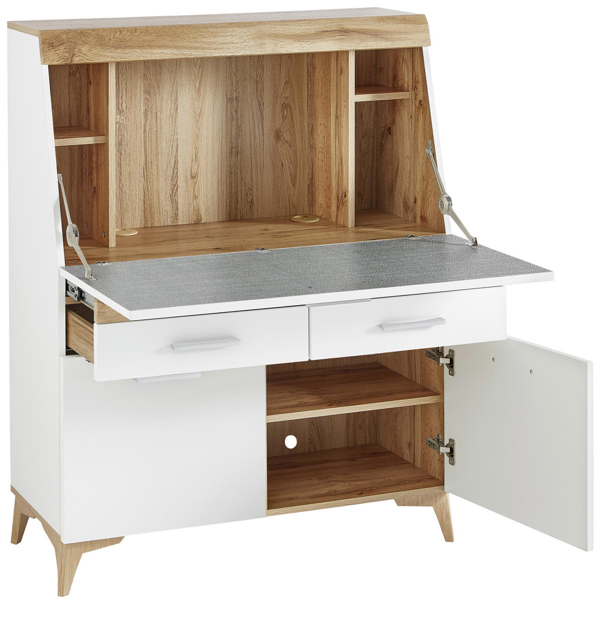 SEKRETÄR  Kabeldurchlass, Stauraum  - Eichefarben/Alufarben, Trend, Holzwerkstoff/Kunststoff (98/124/39,6cm) - Carryhome