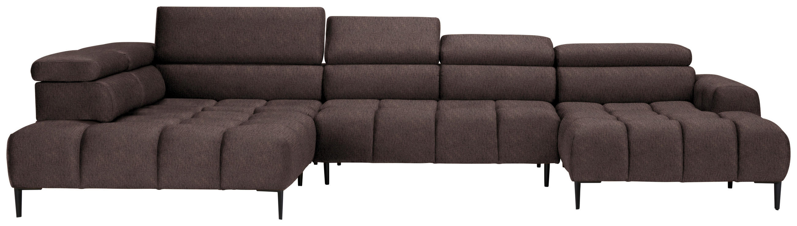 WOHNLANDSCHAFT  in Samt, Webstoff Graubraun  - Graubraun/Schwarz, Design, Textil/Metall (216/385/177cm) - Welnova