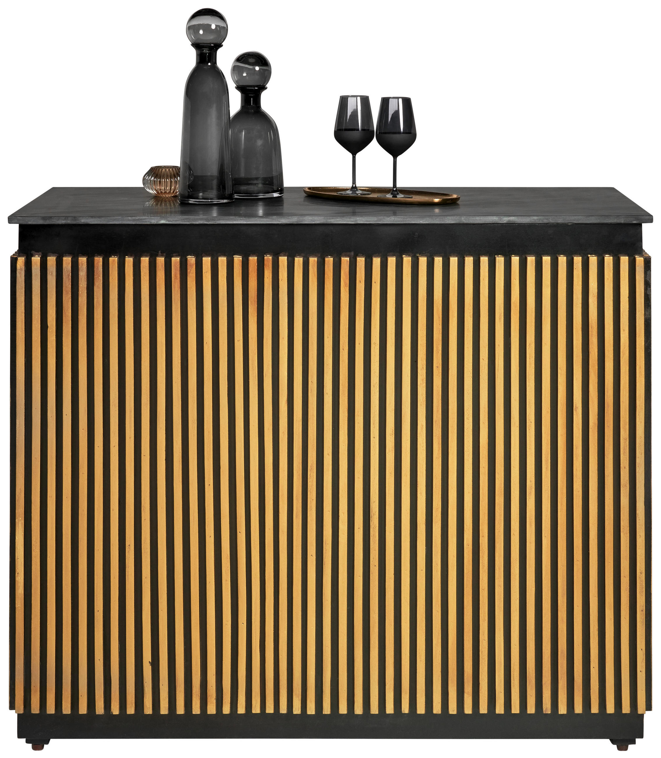 BARSCHRANK in Schwarz, Goldfarben  - Goldfarben/Schwarz, Trend, Holz/Stein (130/109/60cm) - Ambia Garden