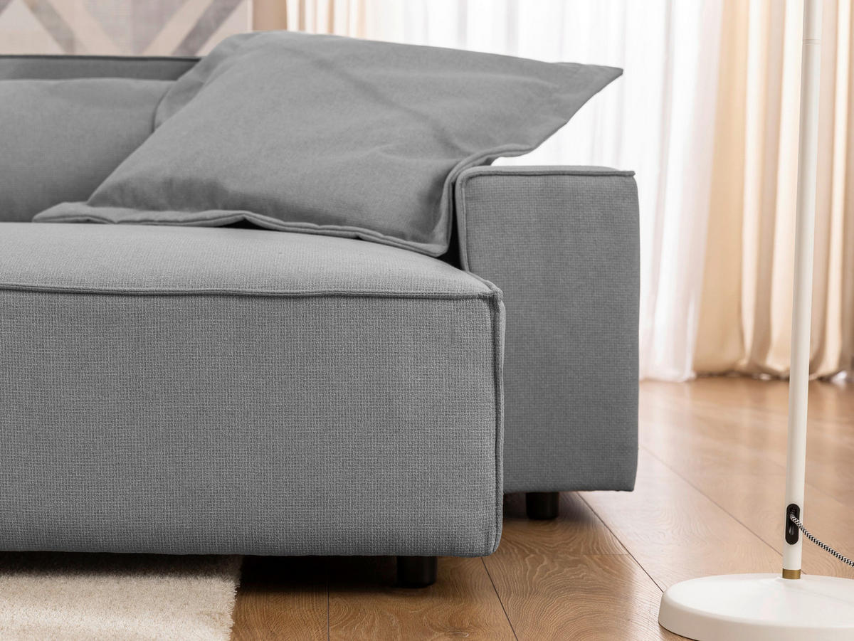 ECKSOFA Webstoff Hellgrau  - Hellgrau/Schwarz, Design, Kunststoff/Textil (251/142cm) - P & B
