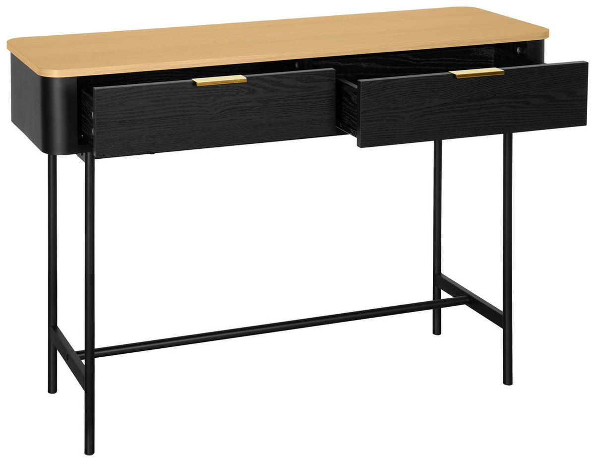 KONSOLENTISCH Amelie Schwarz, Eichefarben  - Eichefarben/Goldfarben, Trend, Holzwerkstoff/Metall (110/35/78cm) - Xora