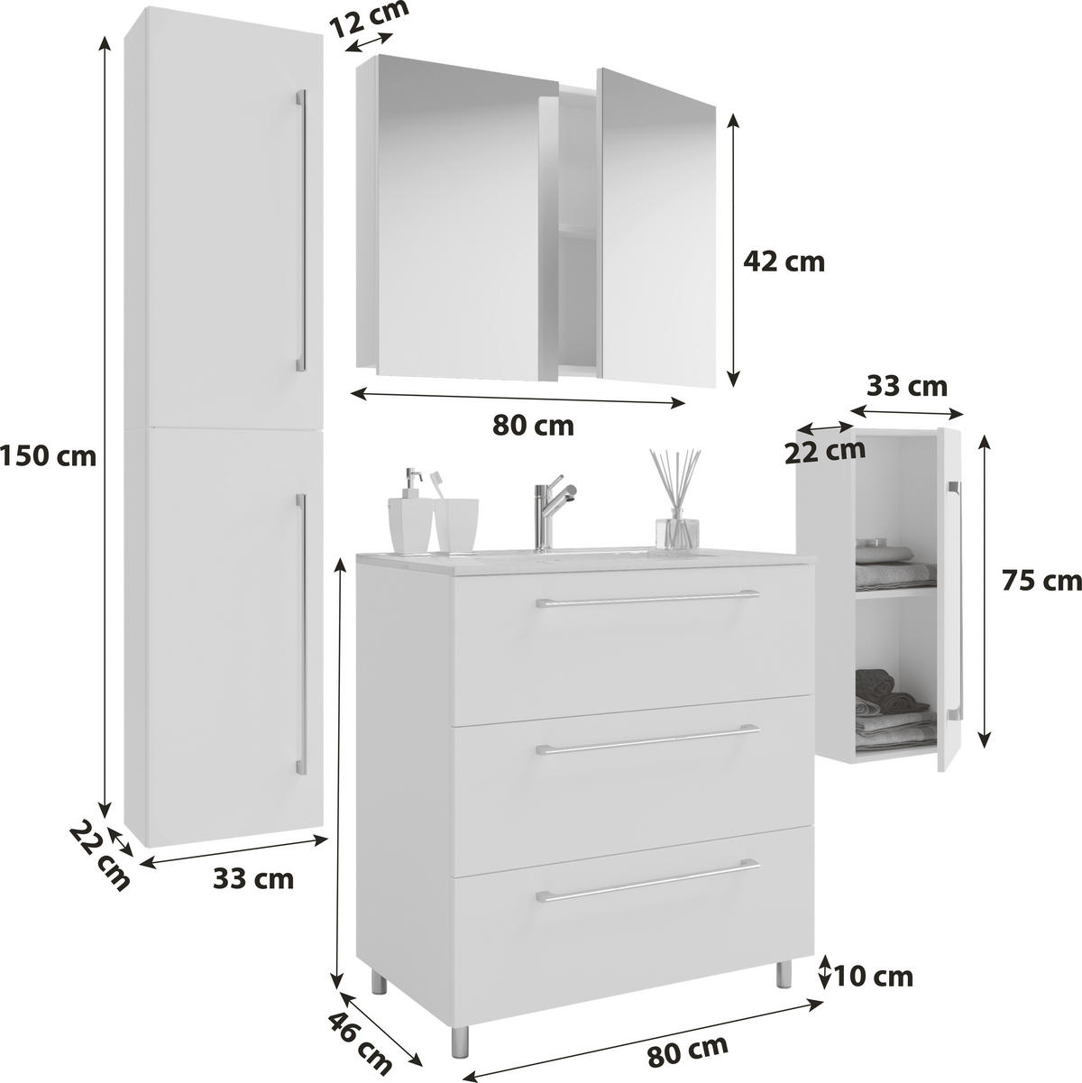 BADEZIMMER 5-teilig  in 146 cm  - Alufarben/Schwarz, MODERN, Keramik/Holzwerkstoff (146cm) - MID.YOU