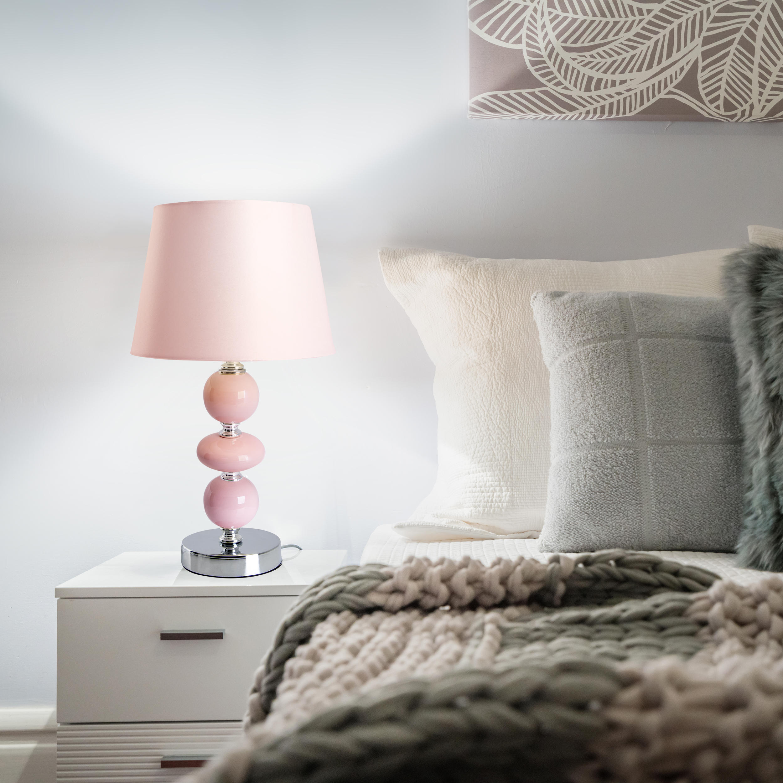 TISCHLEUCHTE ARAGA 20/36 cm   - Chromfarben/Rosa, Design, Keramik/Textil (20/36cm) - Näve