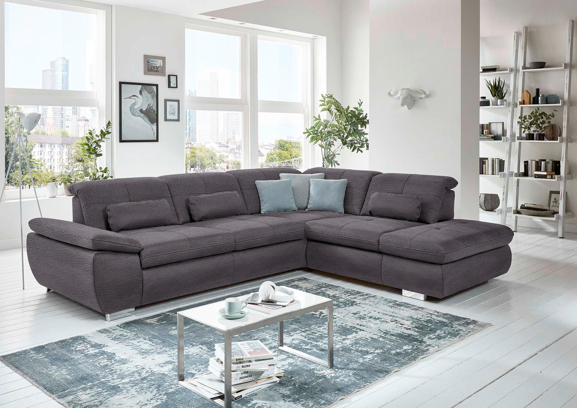 ECKSOFA in Mikrofaser Grau  320/260 cm  - Silberfarben/Grau, Design, Textil/Metall (320/260cm) - Beldomo Speed
