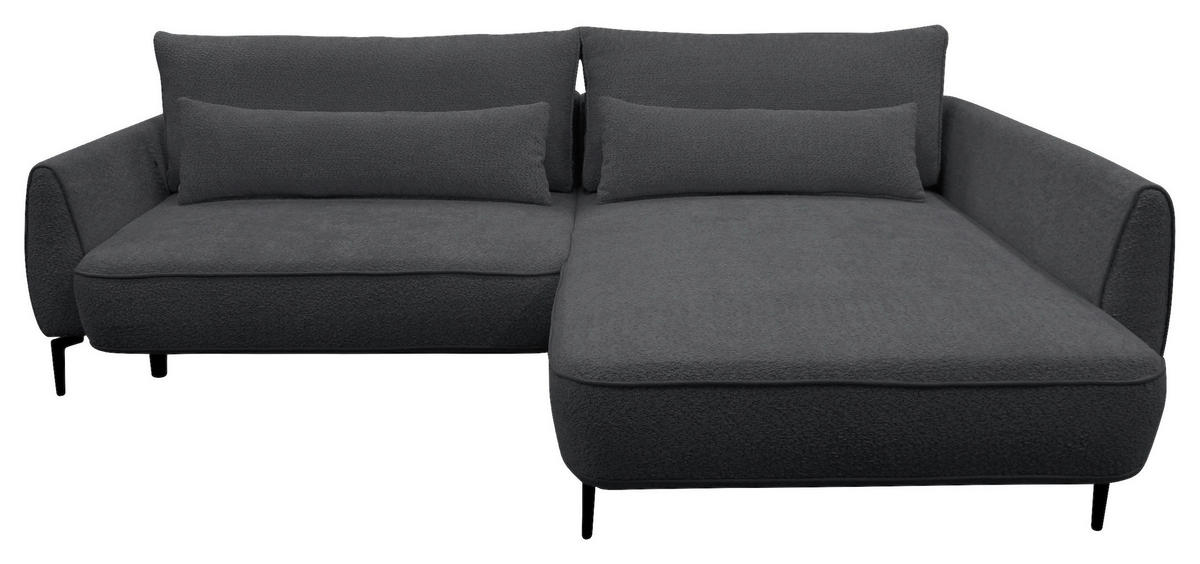 ECKSOFA Dunkelgrau Bouclé  - Dunkelgrau/Creme, Design, Textil/Metall (273/204cm) - MID.YOU
