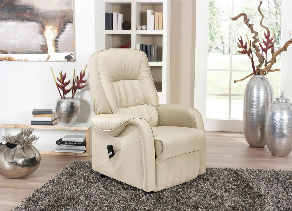 FERNSEHSESSEL  mit Relaxfunktion, Aufstehhilfe Echtleder Creme  - Creme/Schwarz, KONVENTIONELL, Leder (78/107/93cm) - Himolla
