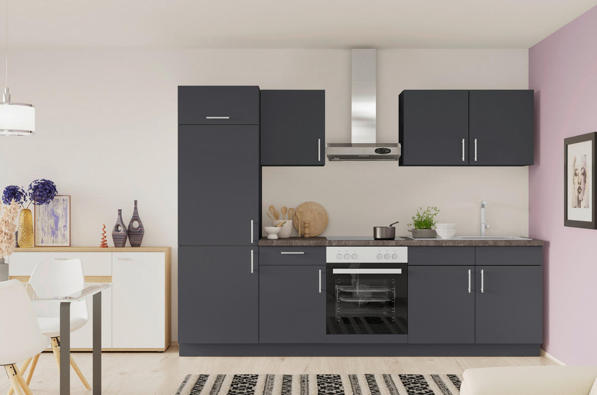 KÜCHENBLOCK 270 cm   in Dunkelgrau  - Edelstahlfarben/Dunkelgrau, Design, Holzwerkstoff/Metall (270cm) - Xora