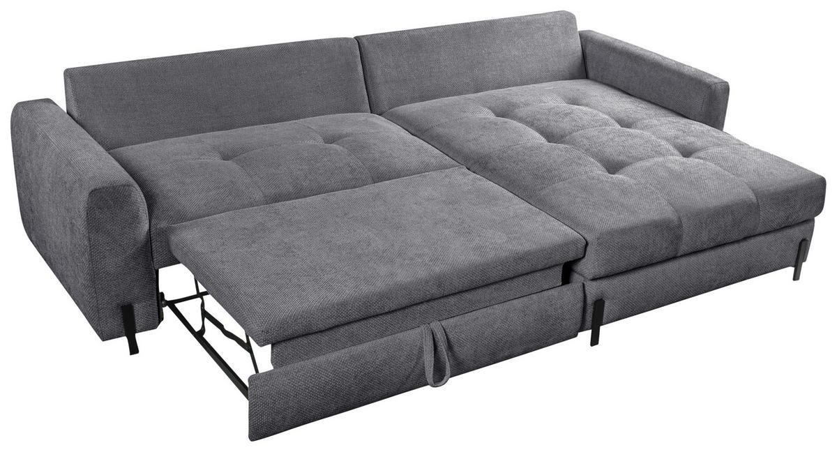 ECKSOFA in Struktur Grau  - Schwarz/Grau, Design, Textil/Metall (265/162cm) - MID.YOU