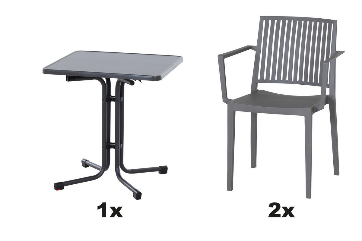 GARTENGARNITUR 3-teilig Stahl  - Grau, Basics, Kunststoff/Metall (70/80/70cm) - Siena Garden