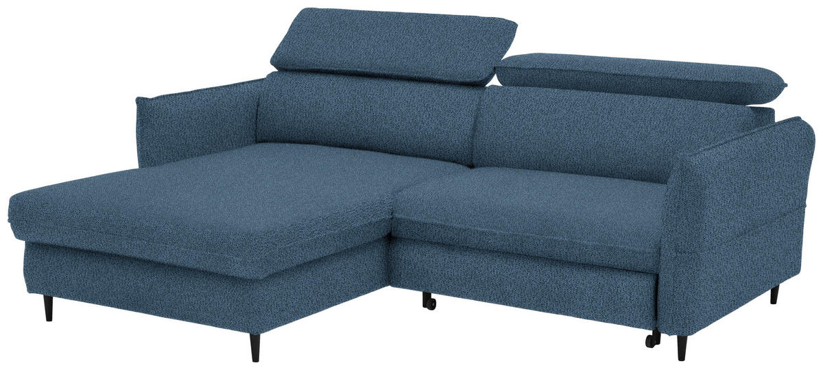 ECKSOFA inkl. Funktionen Dunkelblau Flachgewebe  - Schwarz/Dunkelblau, Design, Holz/Textil (185/232cm) - Stylife