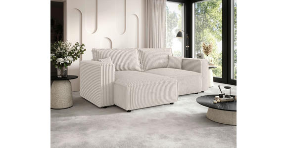 ECKSOFA Creme Cord Zierkissen, Rückenkissen, Schlaffunktion, Rücken echt  - Creme/Schwarz, MODERN, Kunststoff/Textil (153/250cm) - Xora