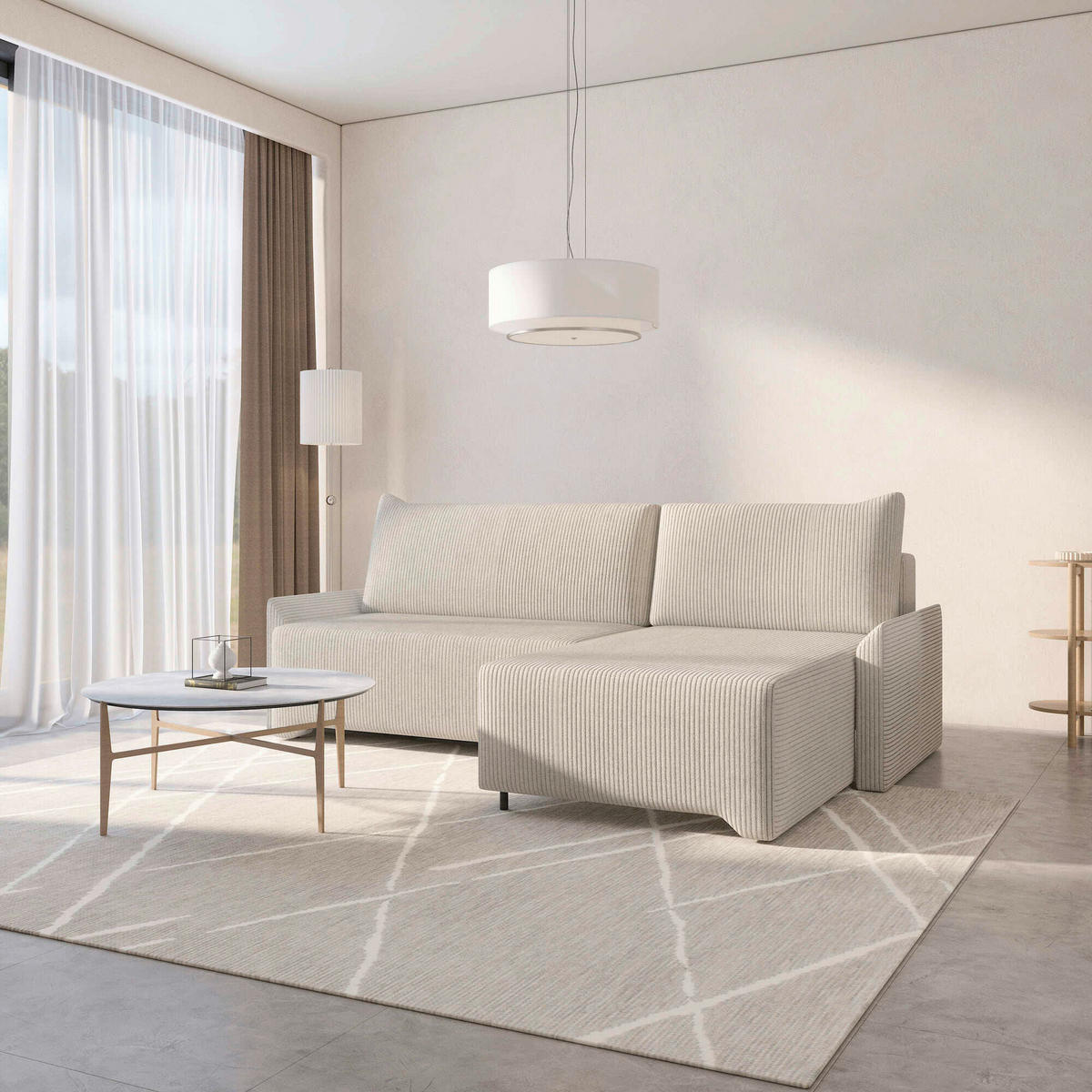 ECKSOFA LOCO in Cord Beige  - Beige, Design, Kunststoff/Textil (245/174cm) - MID.YOU