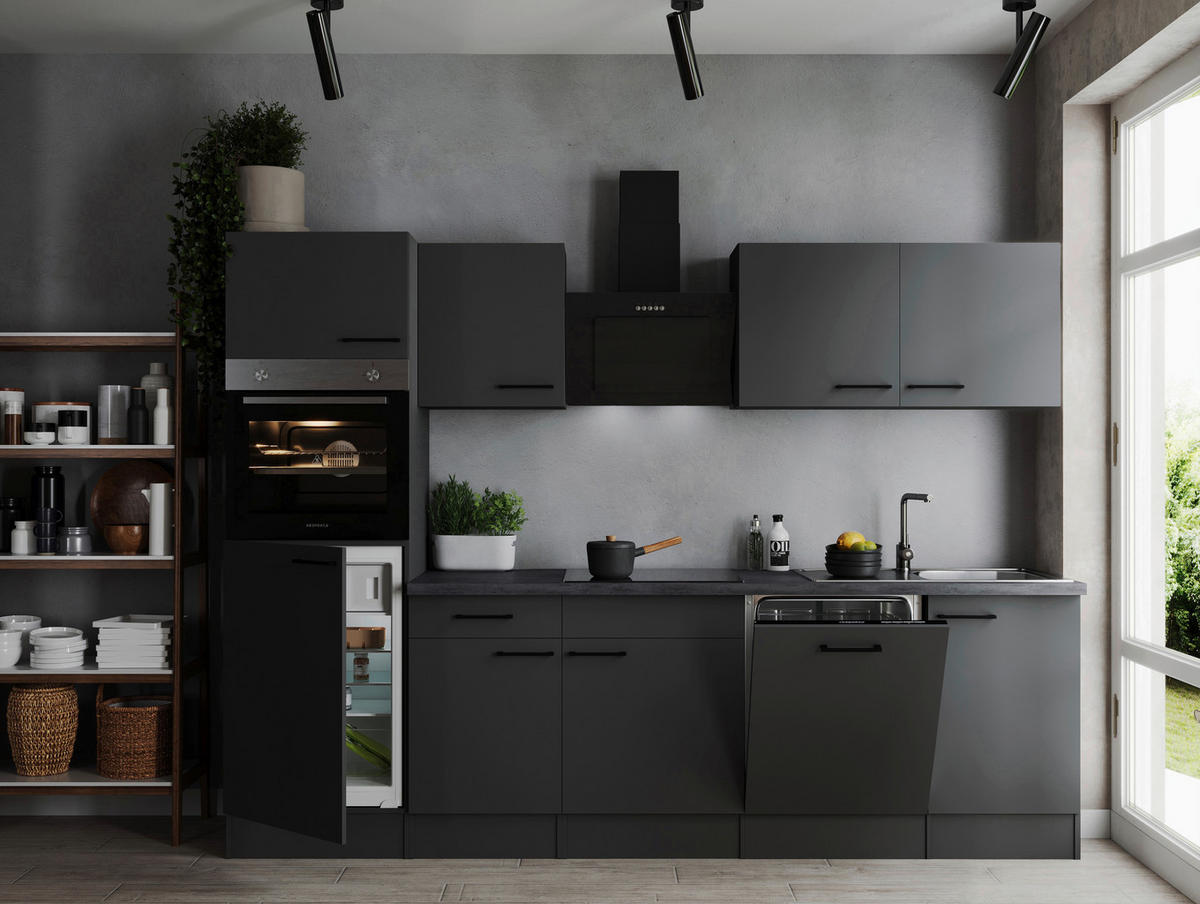KÜCHENBLOCK 280 cm   in Dunkelgrau  - Dunkelgrau/Schwarz, Design, Holzwerkstoff/Metall (280cm) - Respekta