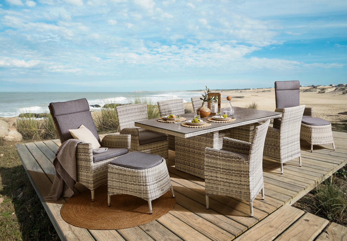HOCKER Metall, Kunststoff, Textil  - Beige/Hellgrau, KONVENTIONELL, Kunststoff/Textil (61/45/50cm) - Ambia Garden
