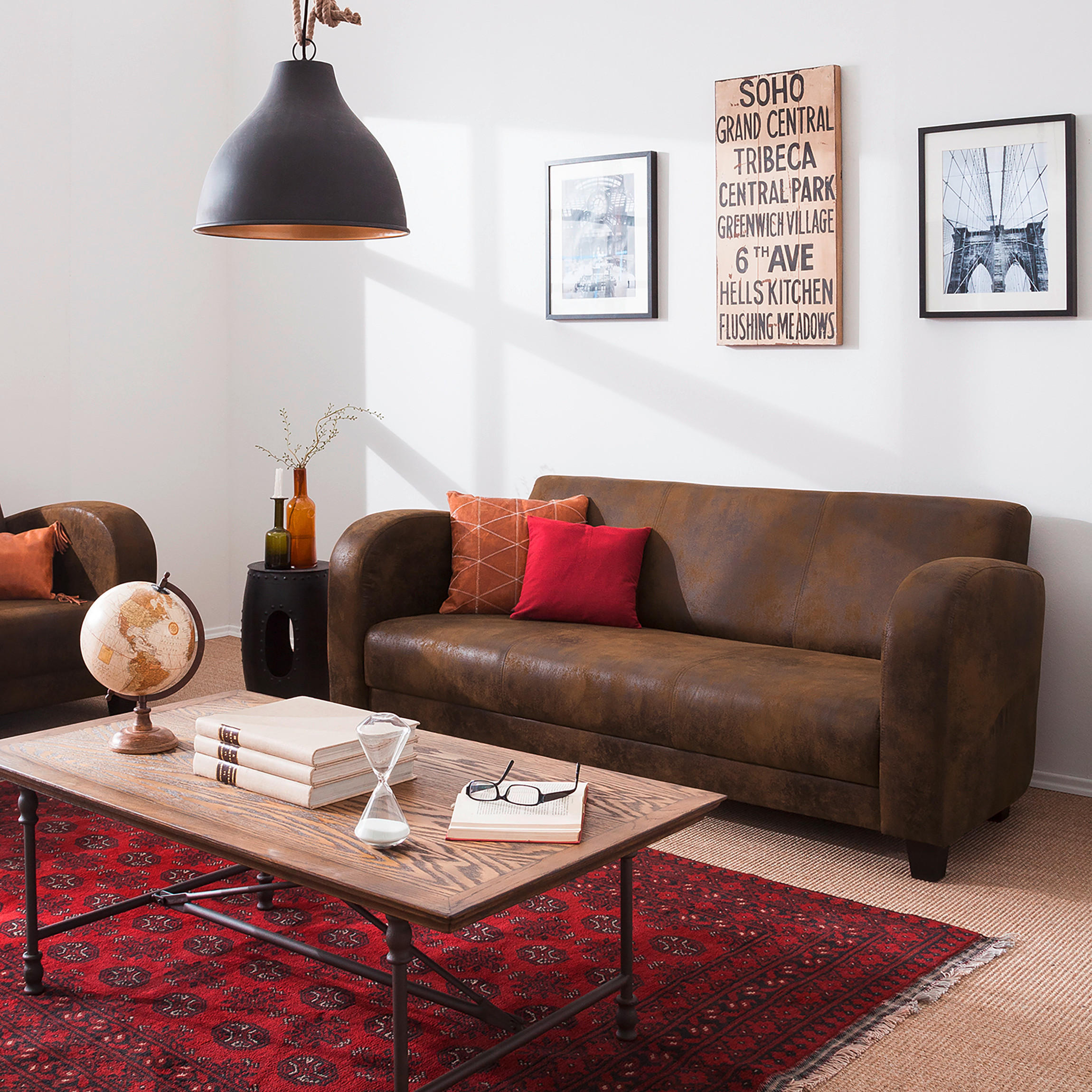 3-SITZER-SOFA in Lederlook Braun - Dunkelbraun/Braun, Design, Textil (190/80/89cm) - Livetastic