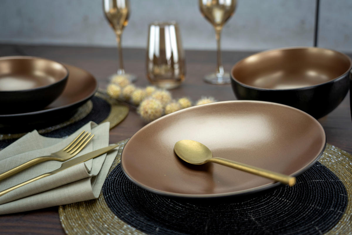 KOMPLETT SERVIS Glamour Gold 16 delar  - svart/guldfärgad, Trend, keramik (33/35/34cm) - Creatable