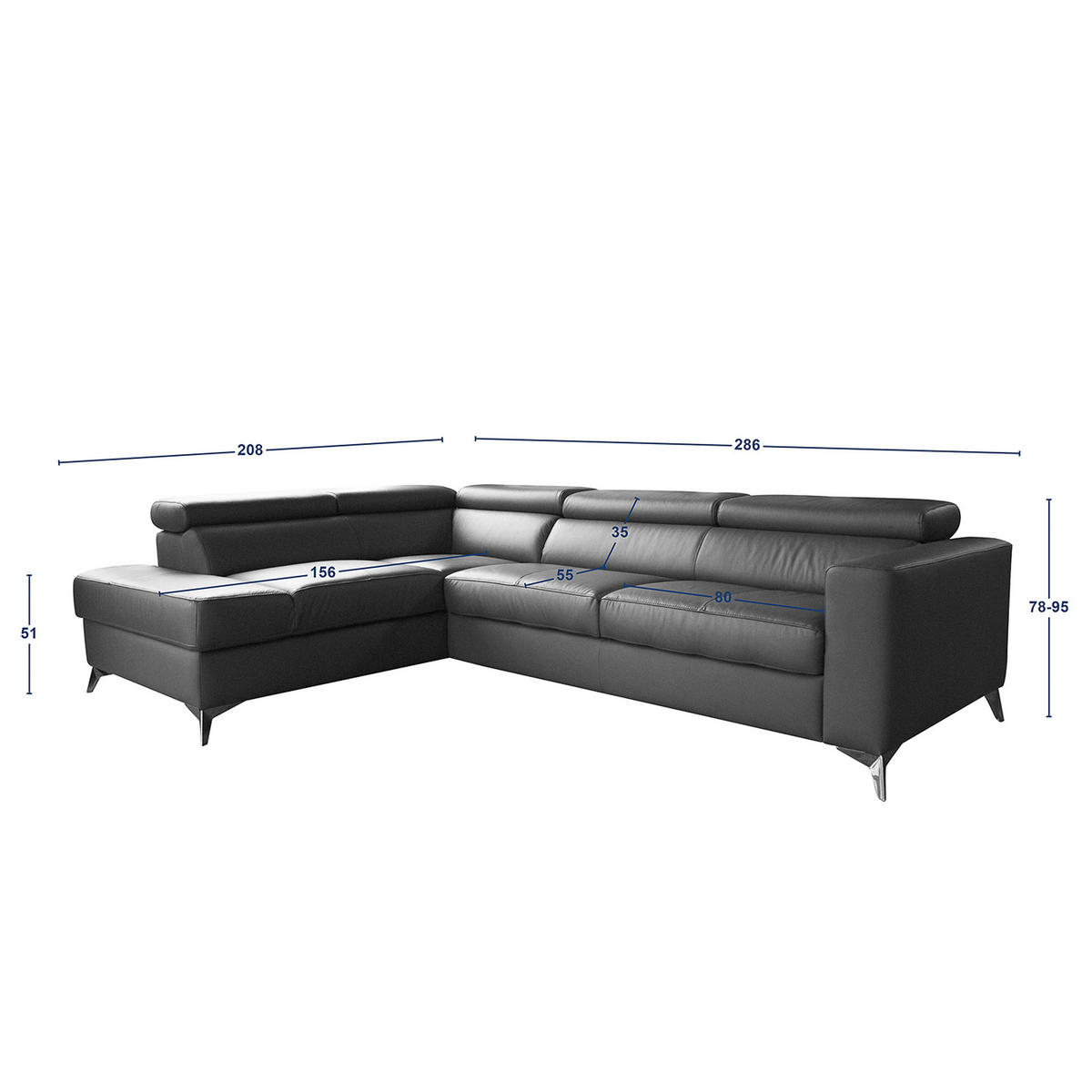 ECKSOFA MONDO Rot Echtleder Lederlook  - Chromfarben/Rot, Design, Leder/Textil (208/286cm) - Livetastic