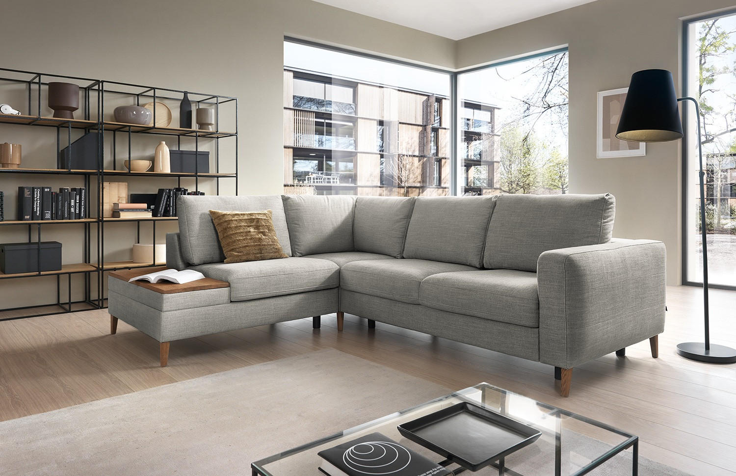 ECKSOFA in Webstoff Grau  - Eschefarben/Grau, Modern, Holz/Textil (260/90/204cm) - Trendmanufaktur