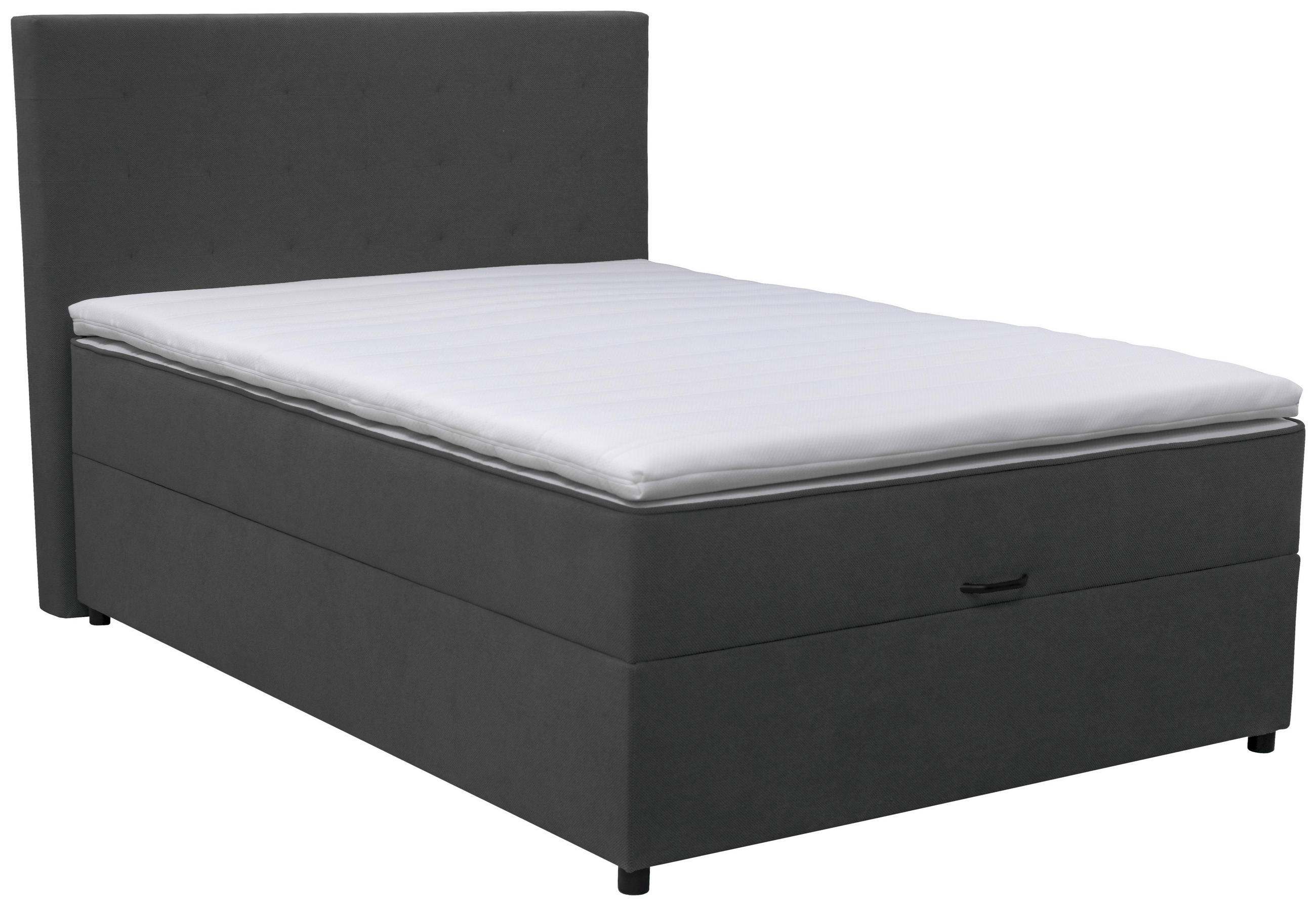 BOXBETT 140/200 cm,  in Schwarz, Matratze, Bettkasten, Topper, H3 = fest  - Schwarz, KONVENTIONELL, Kunststoff/Textil (140/200cm) - Moderano