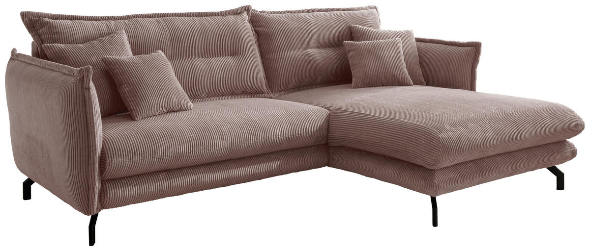 ECKSOFA in Cord Rosa  - Schwarz/Rosa, Modern, Textil/Metall (255/180cm) - Livetastic