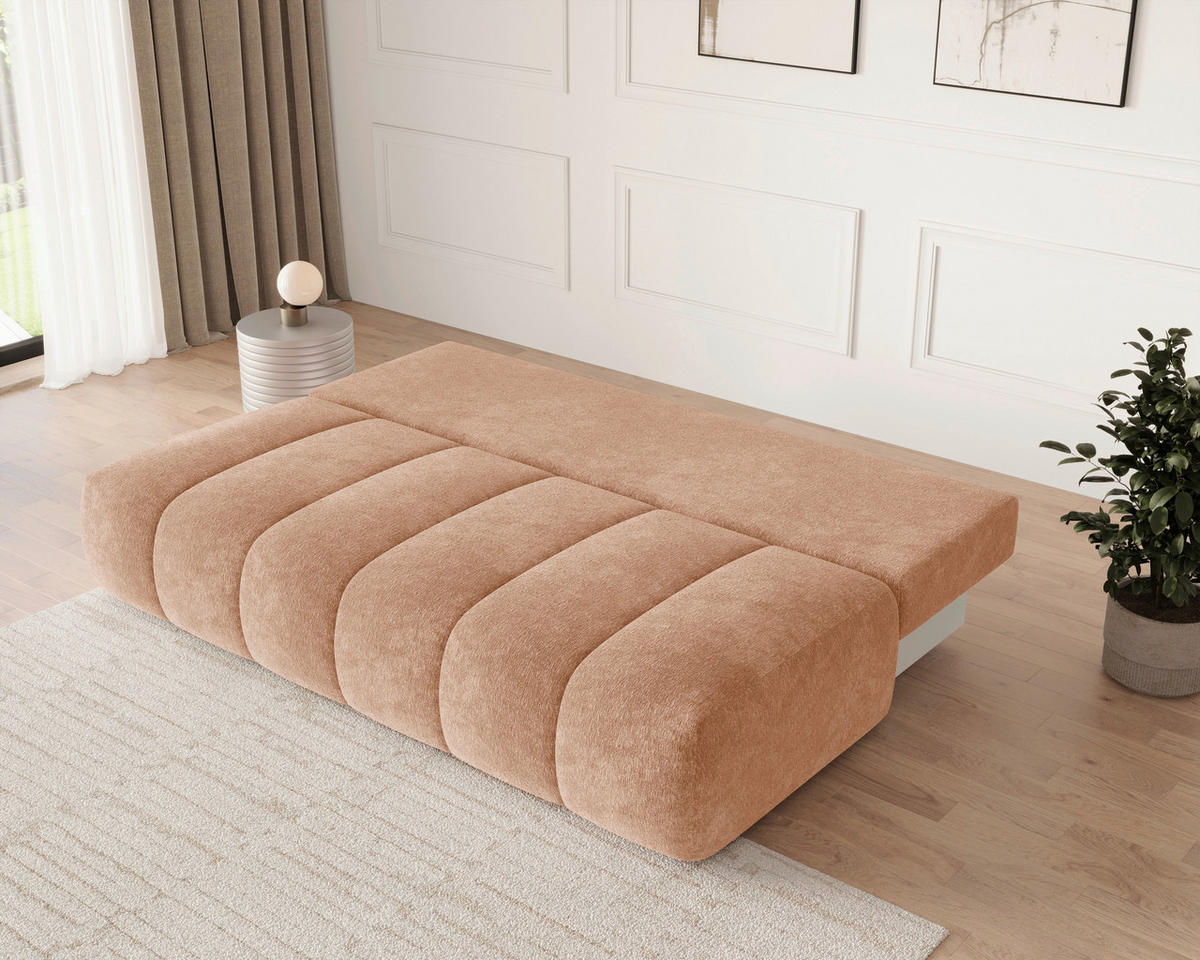 SCHLAFSOFA Chenille Hellrot  inkl. Zierkissen, Rückenkissen, Bettkasten, Schlaffunktion, Rücken echt, Liegefläche im Originalstoff  - Hellrot/Schwarz, MODERN, Kunststoff/Textil (210/88/104cm) - Milino