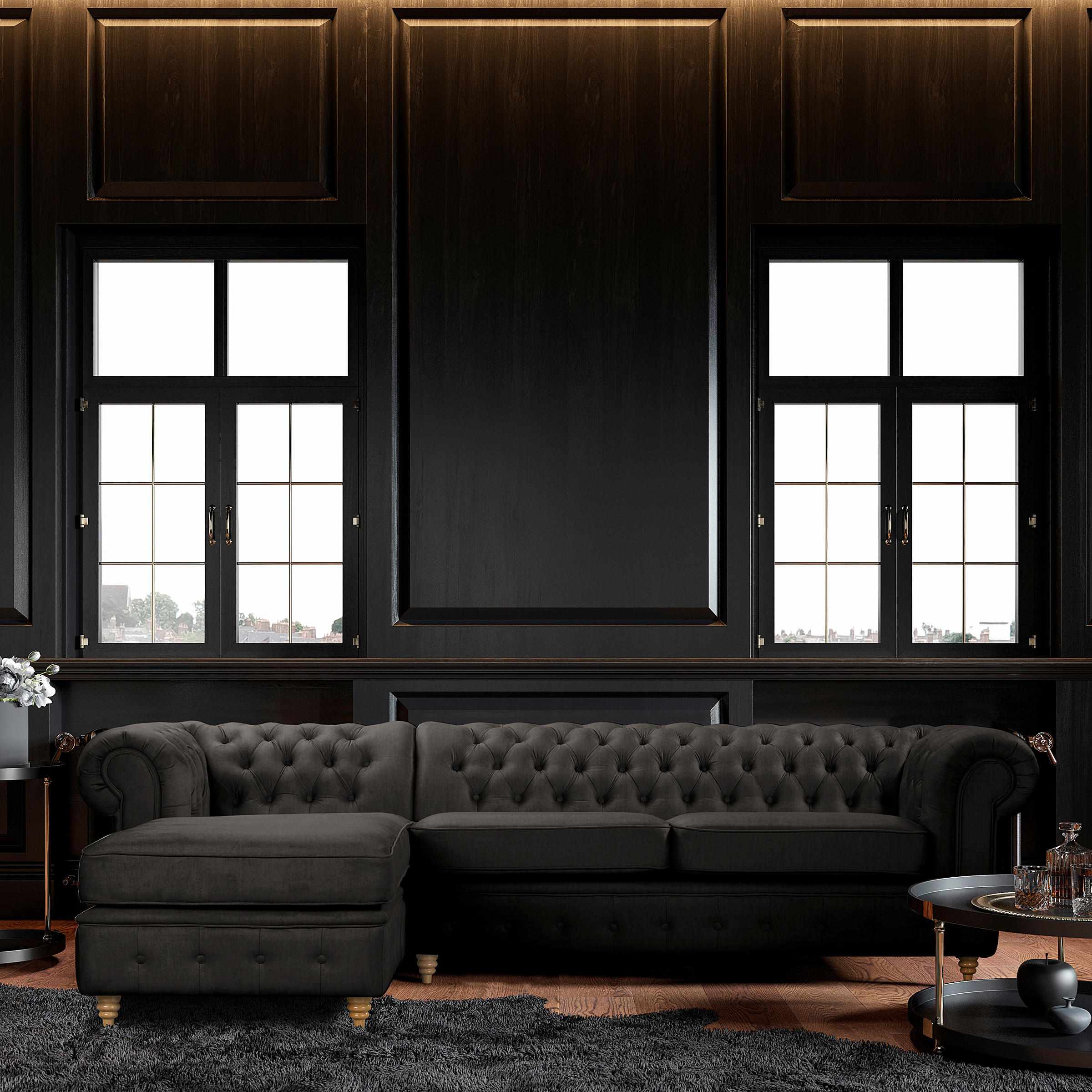 ECKSOFA Laura Anthrazit Mikrofaser  - Anthrazit/Creme, Design, Holz/Textil (182/284cm) - P & B