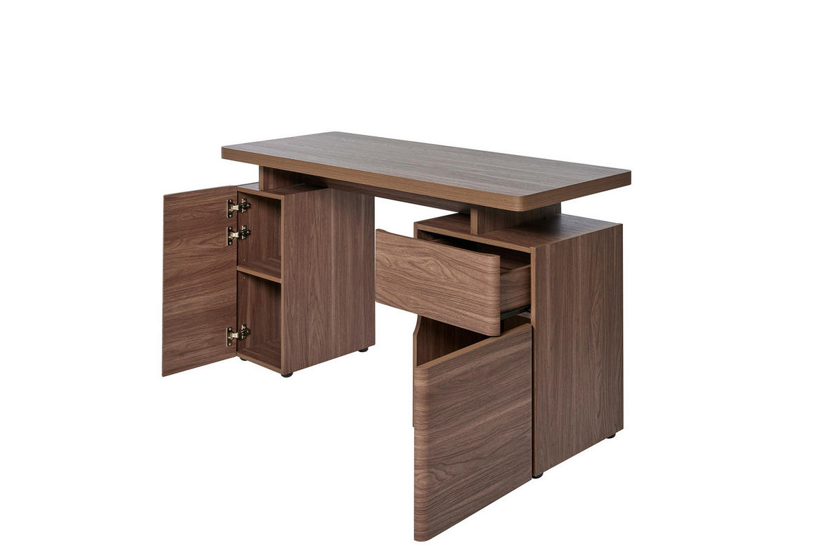 SCHREIBTISCH 135/55/76 cm Walnussfarben Kabeldurchlass, Stauraum, in verschiedenen Holz-Dekoren erhältlich  - Walnussfarben, MODERN, Holzwerkstoff (135/55/76cm) - MID.YOU