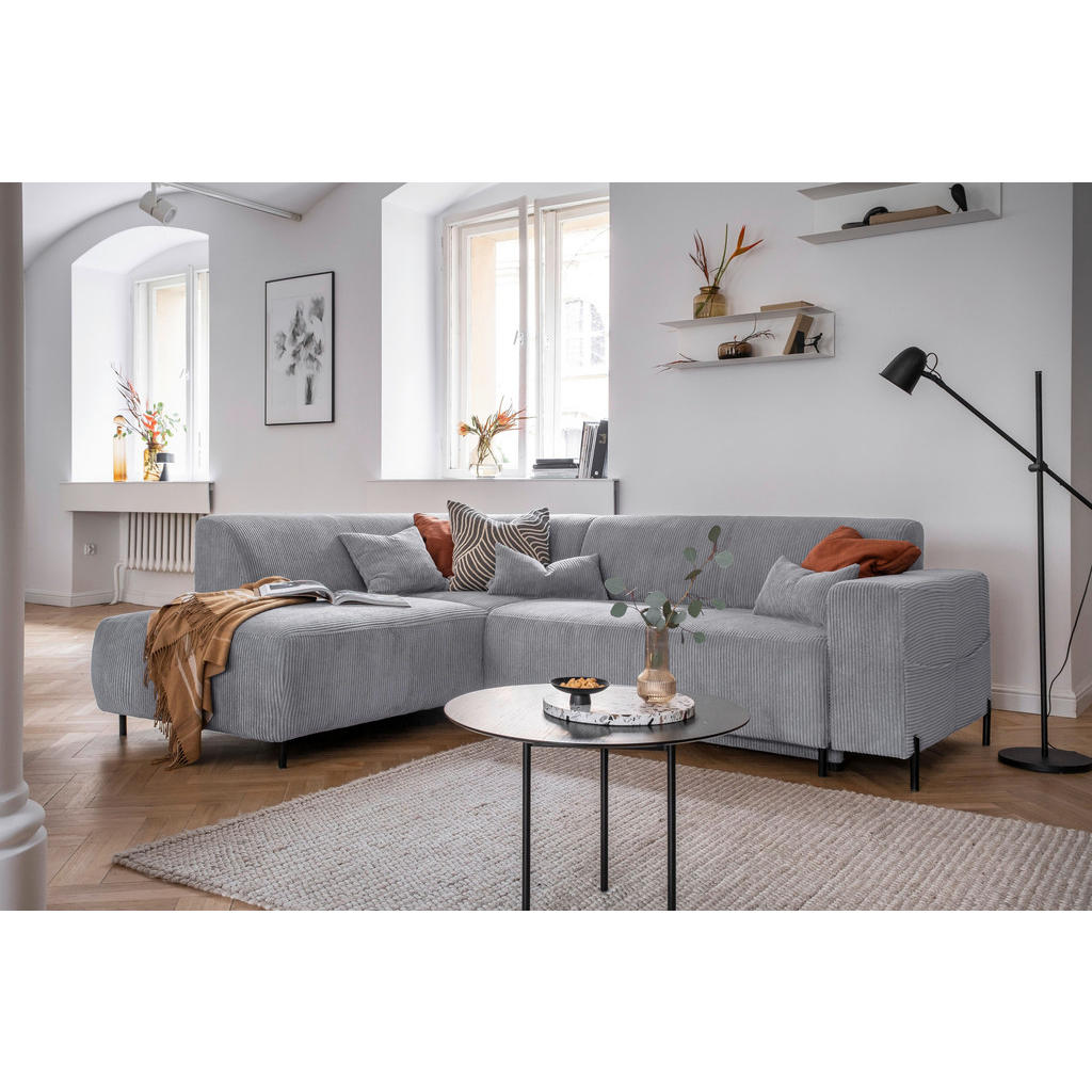 Thumbnail - Mid.you Ecksofa, Hellgrau, Textil, Uni, 6-Sitzer, Füllung: Schaumstoffflocken,Schaumstoffflocken, Ottomane links, L-Form...