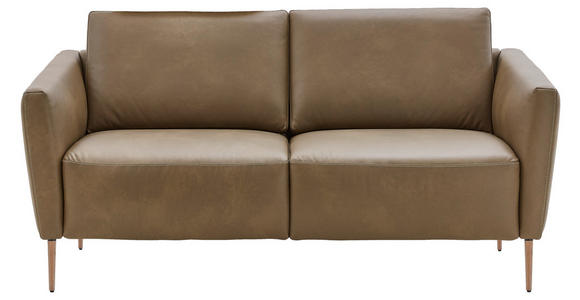 2-SITZER-SOFA Olivgrün Echtleder - Eichefarben/Beige, Natur, Leder/Holz (182/86/87cm) - Valnatura