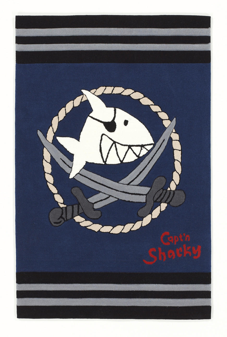 XXXLutz Kinderteppich Captn Sharky Blau, Grau, Schwarz, Weiß 150x220 cm