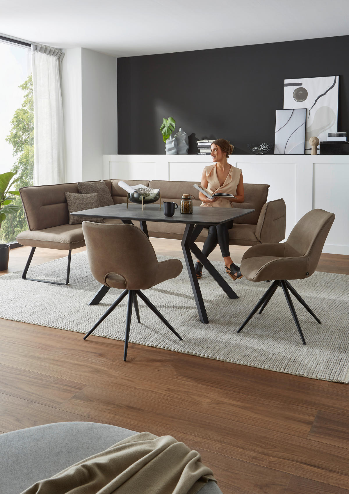ESSTISCH rechteckig Grau, Schwarz  - Schwarz/Grau, Design, Kunststoff/Metall (130/90/76cm) - Dieter Knoll