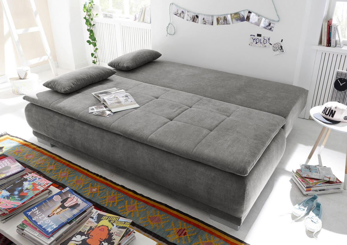 ROZKLÁDACÍ POHOVKA, textil, kompozitní dřevo, šedá - šedá/barvy stříbra, Moderní, kompozitní dřevo/textil (208/93/105cm) - MID.YOU