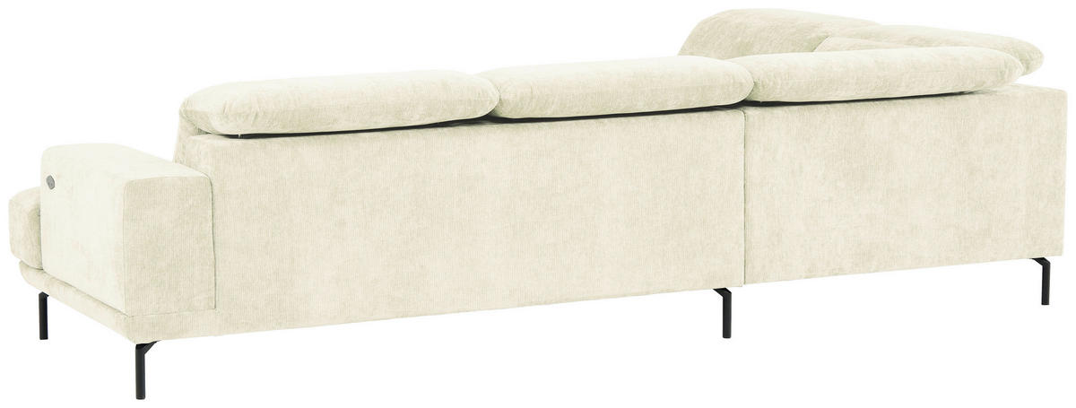 ECKSOFA Creme Chenille Kopfteilverstellung, Sitztiefenverstellung  - Creme/Schwarz, Design, Textil/Metall (243/307cm) - Xora